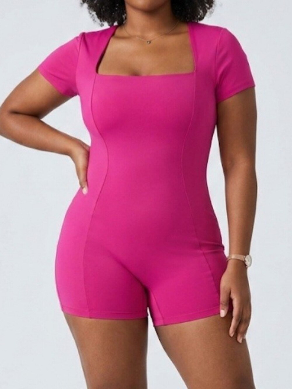 Vilanua Womens Fuschia Squareneck Cap Sleeve Fitted Bodysuit Size Large